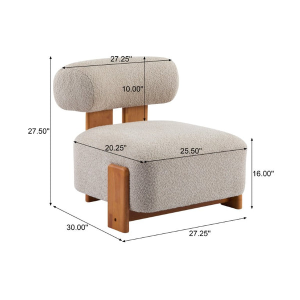 English Elm 27.25 Boucle Lounge Chair Solid Wood Frame Rolled Back Wide Seat Modern Accent N767P477891A