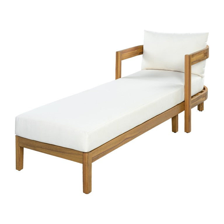 English Elm 78 Inch Acacia Hardwood Outdoor Chaise Lounge Sculptural Single Arm Poolside Recliner N767P500078T
