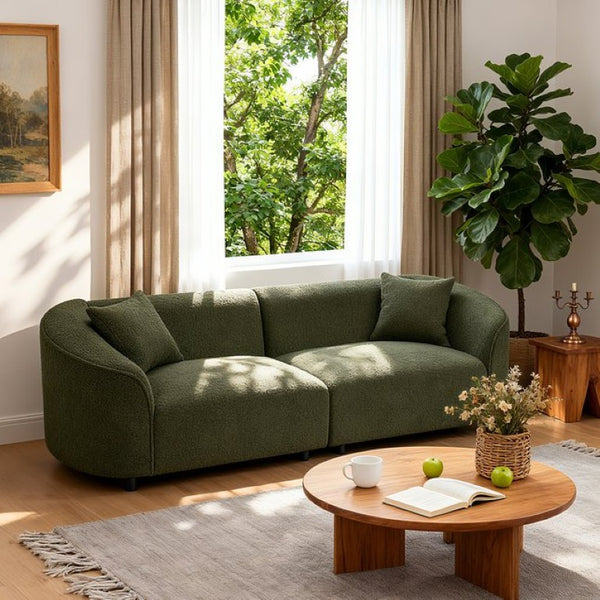 English Elm 87.4 Inch Curved Boucle Sofa with Wood Slit Armrests and Deep Foam Seat for Living Room 87.5 inches N767P504825A