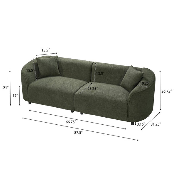 English Elm 87.4 Inch Curved Boucle Sofa with Wood Slit Armrests and Deep Foam Seat for Living Room 87.5 inches N767P504825A
