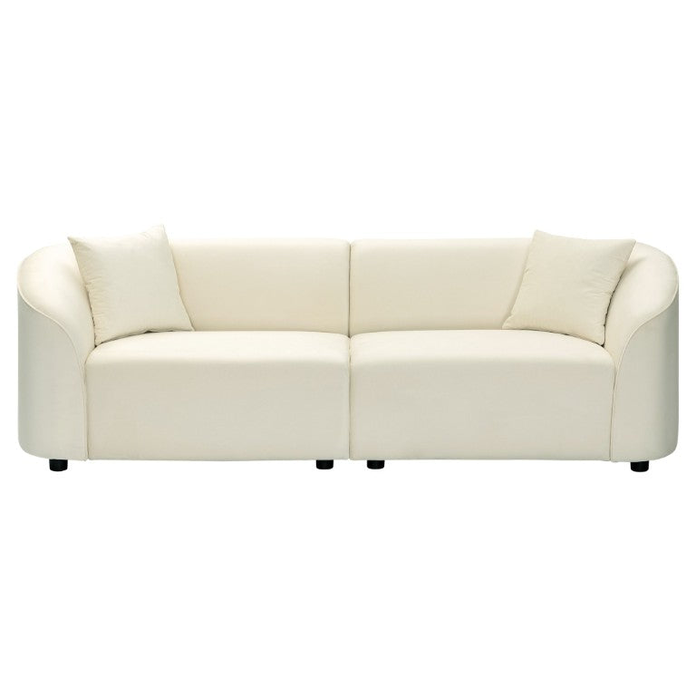 English Elm 87 Inch Curved Velvet Sofa Sculptural Off White Plush Living Room Statement Piece N767P504825B