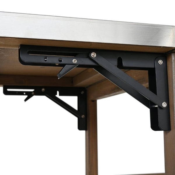 English Elm 54.33 Inch Solid Fir Outdoor Kitchen Cart with Stainless Steel Top and Locking Wheels N767P528183A