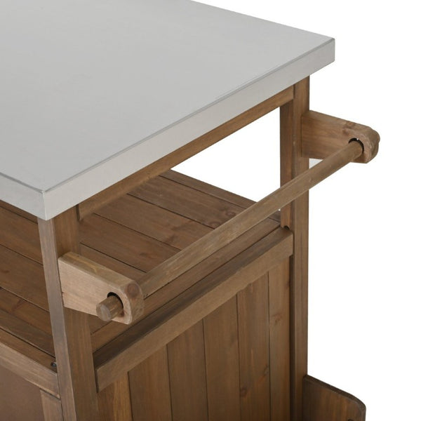 English Elm 54.33 Inch Solid Fir Outdoor Kitchen Cart with Stainless Steel Top and Locking Wheels N767P528183A