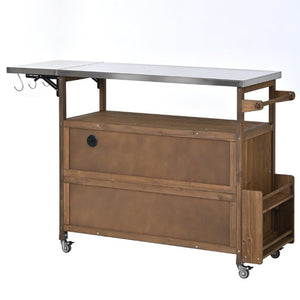 English Elm 54.33 Inch Solid Fir Outdoor Kitchen Cart with Stainless Steel Top and Locking Wheels N767P528183A