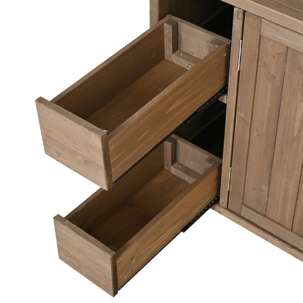 English Elm 54.33 Inch Solid Fir Outdoor Kitchen Cart with Stainless Steel Top and Locking Wheels N767P528183A