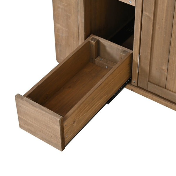 English Elm 54.33 Inch Solid Fir Outdoor Kitchen Cart with Stainless Steel Top and Locking Wheels N767P528183A