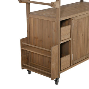 English Elm 54.33 Inch Solid Fir Outdoor Kitchen Cart with Stainless Steel Top and Locking Wheels N767P528183A
