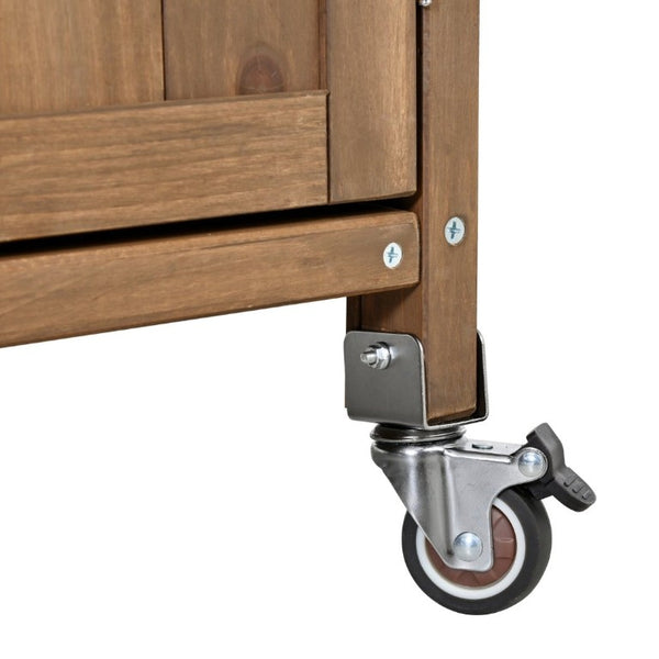 English Elm 54.33 Inch Solid Fir Outdoor Kitchen Cart with Stainless Steel Top and Locking Wheels N767P528183A