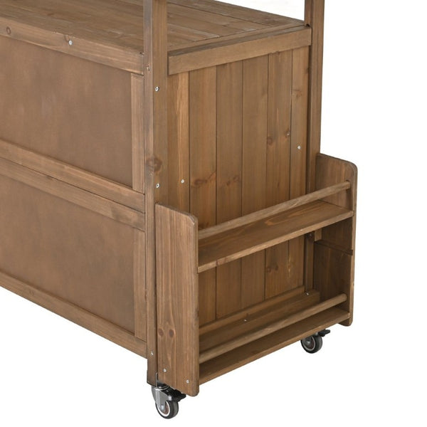 English Elm 54.33 Inch Solid Fir Outdoor Kitchen Cart with Stainless Steel Top and Locking Wheels N767P528183A