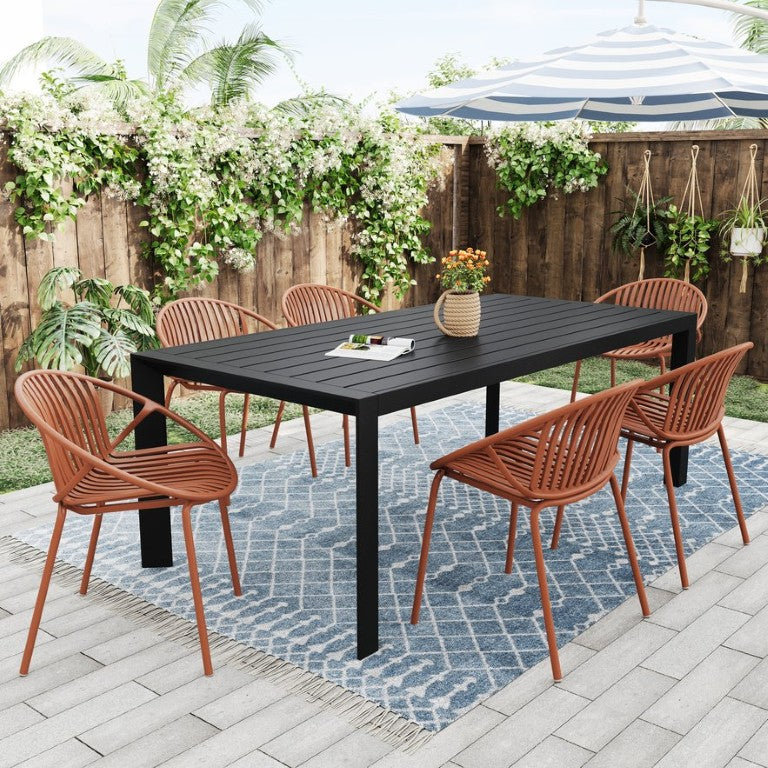 English Elm 7 Piece Outdoor Aluminum Dining Set with Polypropylene Stackable Chairs for Patio N768P192555O_6_N768P491921B