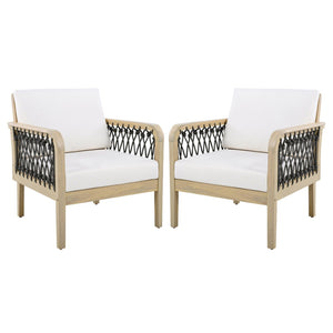 English Elm Outdoor Acacia Wood Club Chairs Set of 2 with Handwoven Rope Arms and Cushions Light Teak N768P363953L_2
