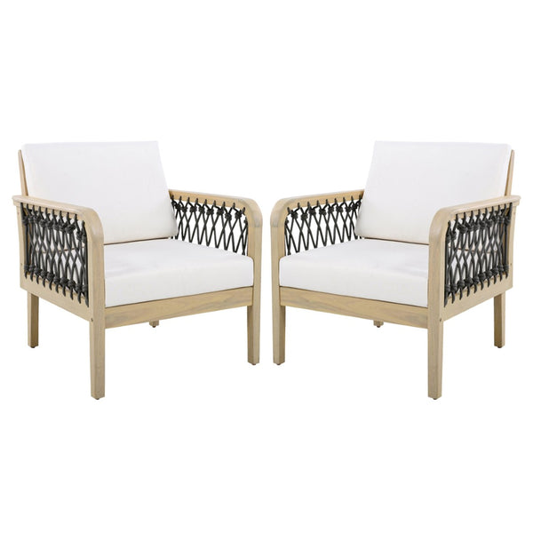 English Elm Outdoor Acacia Wood Club Chairs Set of 2 with Handwoven Rope Arms and Cushions Light Teak N768P363953L_2