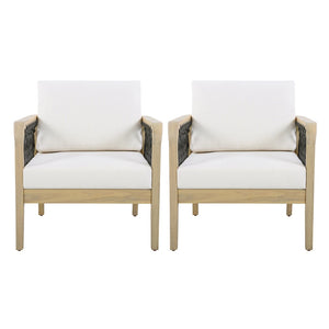 English Elm Outdoor Acacia Wood Club Chairs Set of 2 with Handwoven Rope Arms and Cushions Light Teak N768P363953L_2