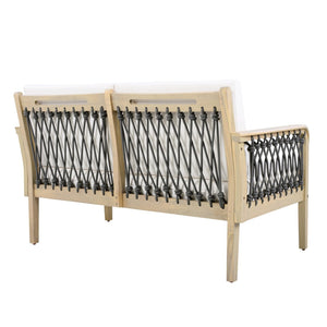 English Elm 4-piece Acacia Wood Outdoor Conversation Set with Handwoven Rope Armrests and Cushions Light Teak / Dark Gray Rope / Cream Cushion N768P363953L_2_N768P363954L