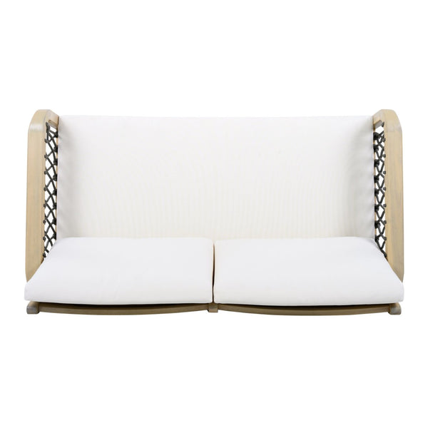 English Elm 4-piece Acacia Wood Outdoor Conversation Set with Handwoven Rope Armrests and Cushions Light Teak / Dark Gray Rope / Cream Cushion N768P363953L_2_N768P363954L