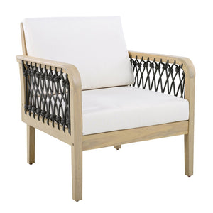 English Elm 4-piece Acacia Wood Outdoor Conversation Set with Handwoven Rope Armrests and Cushions Light Teak / Dark Gray Rope / Cream Cushion N768P363953L_2_N768P363954L