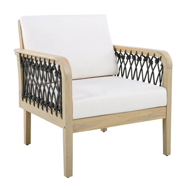 English Elm 4-piece Acacia Wood Outdoor Conversation Set with Handwoven Rope Armrests and Cushions Light Teak / Dark Gray Rope / Cream Cushion N768P363953L_2_N768P363954L