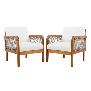 English Elm Outdoor Acacia Wood Club Chairs Set of 2 with Handwoven Rope Arms and Cushions Teak N768P363953T_2