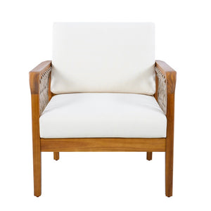 English Elm 4-piece Acacia Wood Outdoor Conversation Set with Handwoven Rope Armrests and Cushions Teak / Oatmeal Rope / Cream Beige Cushion N768P363953T_2_N768P363954T