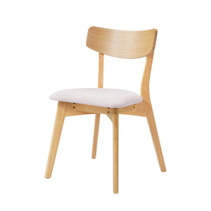 English Elm Mid-Century Rubberwood Dining Chairs with Splayed Legs and Beige Upholstered Seats Set of 2 N768P379795B
