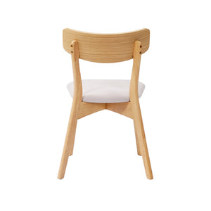 English Elm Mid-Century Rubberwood Dining Chairs with Splayed Legs and Beige Upholstered Seats Set of 2 N768P379795B