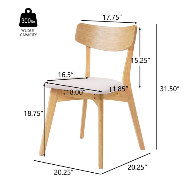English Elm Mid-Century Rubberwood Dining Chairs with Splayed Legs and Beige Upholstered Seats Set of 2 N768P379795B