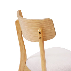 English Elm Mid-Century Rubberwood Dining Chairs with Splayed Legs and Beige Upholstered Seats Set of 2 N768P379795B