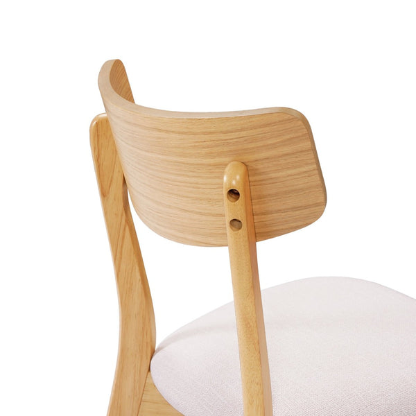 English Elm Mid-Century Rubberwood Dining Chairs with Splayed Legs and Beige Upholstered Seats Set of 2 N768P379795B