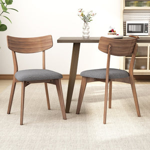 English Elm Mid-Century Rubberwood Dining Chair Set of Two with Walnut Frame and Grey Upholstered Seat N768P379795D