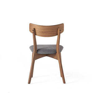 English Elm Mid-Century Rubberwood Dining Chair Set of Two with Walnut Frame and Grey Upholstered Seat N768P379795D