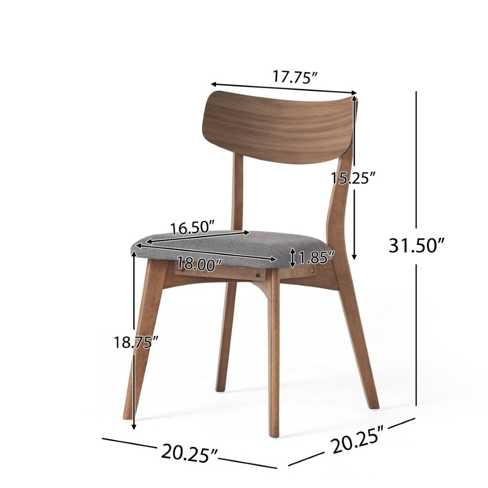 English Elm Mid-Century Rubberwood Dining Chair Set of Two with Walnut Frame and Grey Upholstered Seat N768P379795D