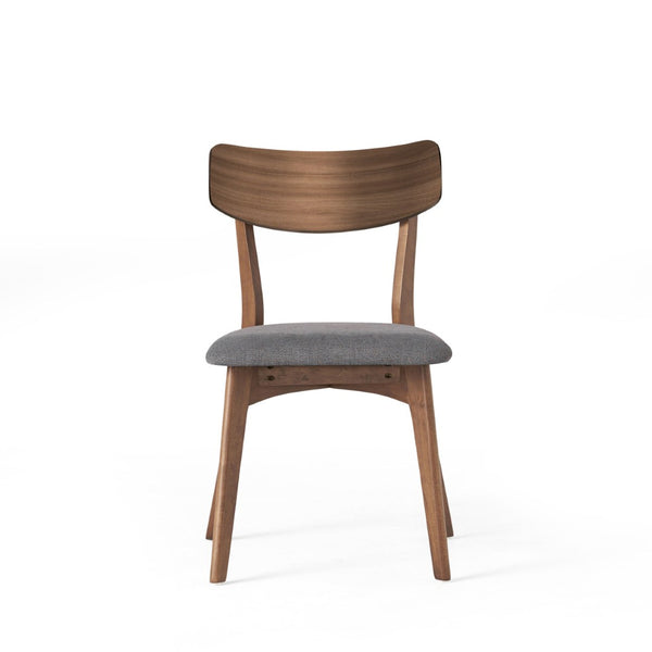 English Elm Mid-Century Rubberwood Dining Chair Set of Two with Walnut Frame and Grey Upholstered Seat N768P379795D