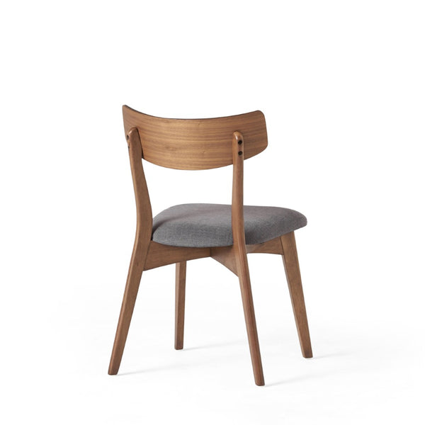 English Elm Mid-Century Rubberwood Dining Chair Set of Two with Walnut Frame and Grey Upholstered Seat N768P379795D