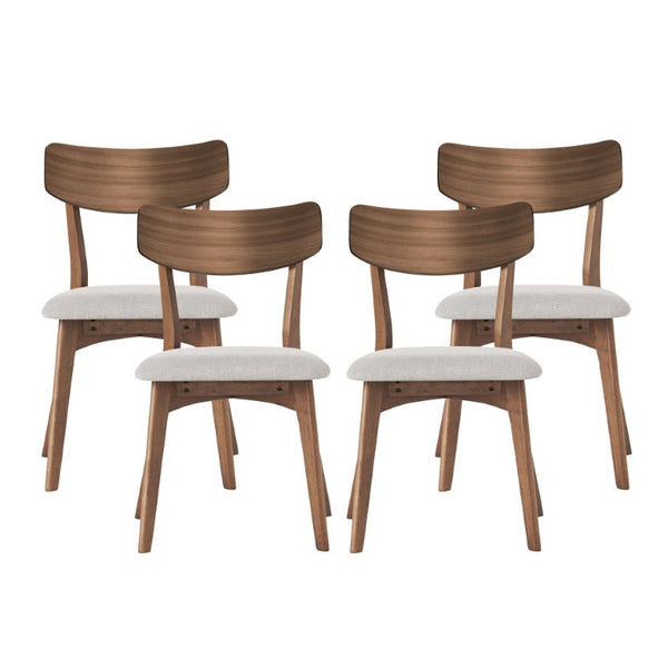 English Elm Mid-Century Walnut Frame Rubberwood Dining Chair Set with Foam Padded Upholstery Light Beige / Walnut 20.25 x 20.25 x 31.5 N768P379795L_4
