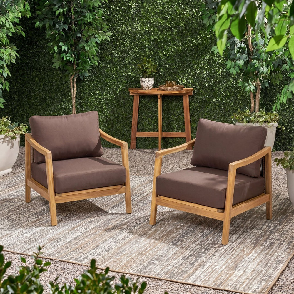 English Elm Outdoor Acacia Wood Club Chair Set with Woven Rope Back and Cushions for Patio Brown / Teak N768P383070B_2