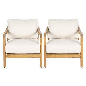 English Elm Outdoor Acacia Wood Club Chair Set with Woven Rope Back and Cushions for Patio Teak / Beige N768P383070T_2