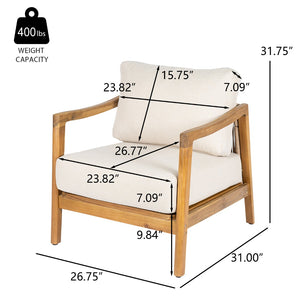 English Elm Outdoor Acacia Wood Club Chair Set with Woven Rope Back and Cushions for Patio Teak / Beige N768P383070T_2
