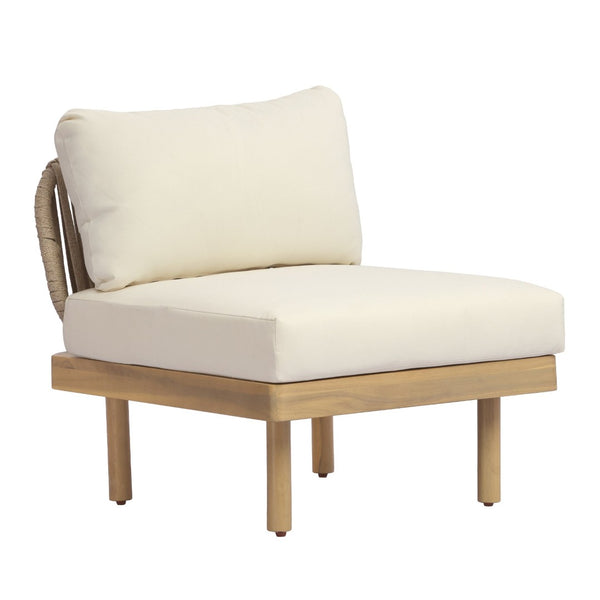 English Elm Acacia Wood Outdoor Lounge Chair with Rope Woven Back and Fade Resistant Cushions N768P395020L
