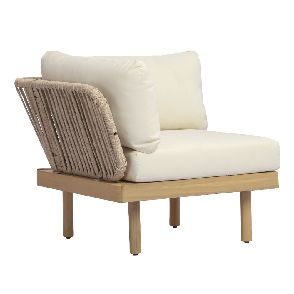 English Elm Acacia Wood Modular Corner Chair Rope Woven Back Outdoor Patio Lounge Seat N768P395021L