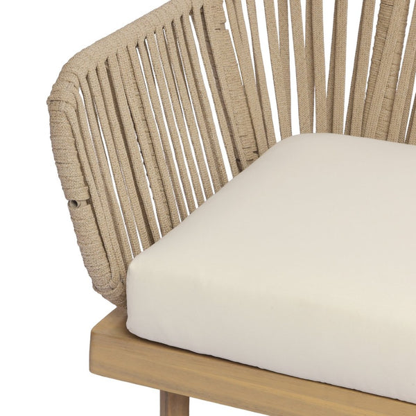English Elm Acacia Wood Modular Corner Chair Rope Woven Back Outdoor Patio Lounge Seat N768P395021L