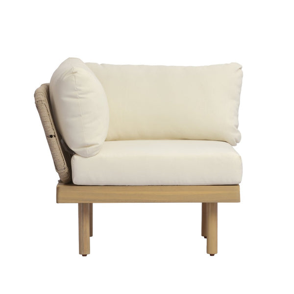 English Elm Acacia Wood Modular Corner Chair Rope Woven Back Outdoor Patio Lounge Seat N768P395021L
