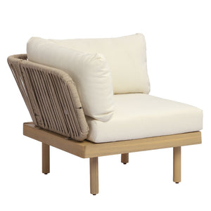 English Elm Acacia Wood Modular Corner Chair Rope Woven Back Outdoor Patio Lounge Seat N768P395021L