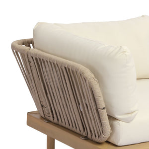 English Elm Acacia Wood Modular Corner Chair Rope Woven Back Outdoor Patio Lounge Seat N768P395021L