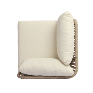 English Elm Acacia Wood Modular Corner Chair Rope Woven Back Outdoor Patio Lounge Seat N768P395021L