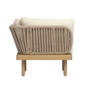 English Elm Acacia Wood Modular Corner Chair Rope Woven Back Outdoor Patio Lounge Seat N768P395021L