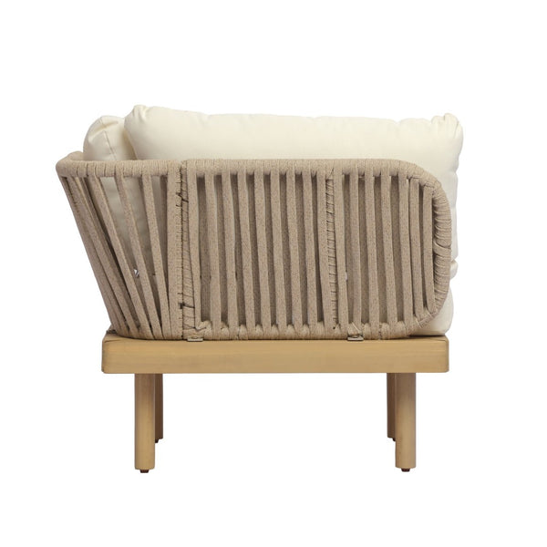 English Elm Acacia Wood Modular Corner Chair Rope Woven Back Outdoor Patio Lounge Seat N768P395021L