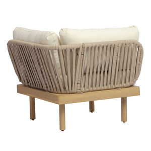 English Elm Acacia Wood Modular Corner Chair Rope Woven Back Outdoor Patio Lounge Seat N768P395021L