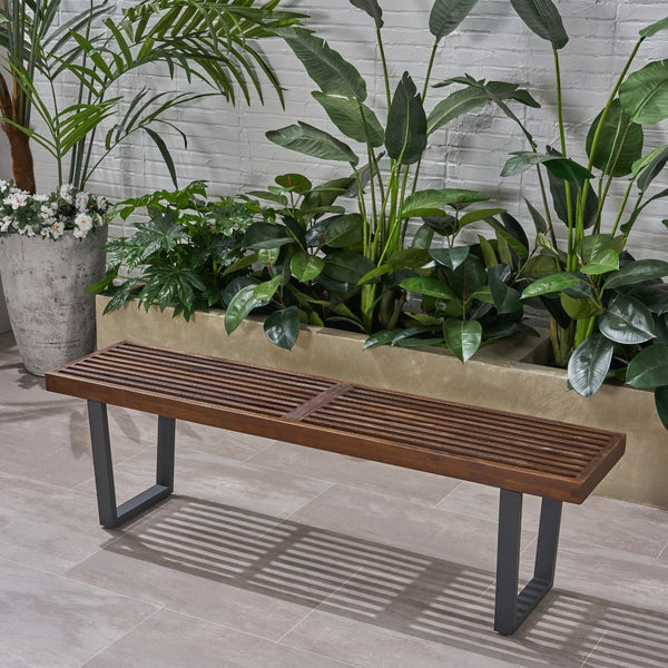 English Elm Joa Acacia Wood Slat Outdoor Dining Bench with Powder Coated Iron Legs Modern N768P403945B