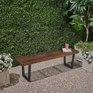 English Elm Joa Acacia Wood Slat Outdoor Dining Bench with Powder Coated Iron Legs Modern N768P403945B