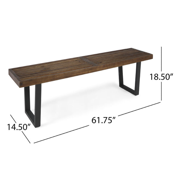 English Elm Joa Acacia Wood Slat Outdoor Dining Bench with Powder Coated Iron Legs Modern N768P403945B